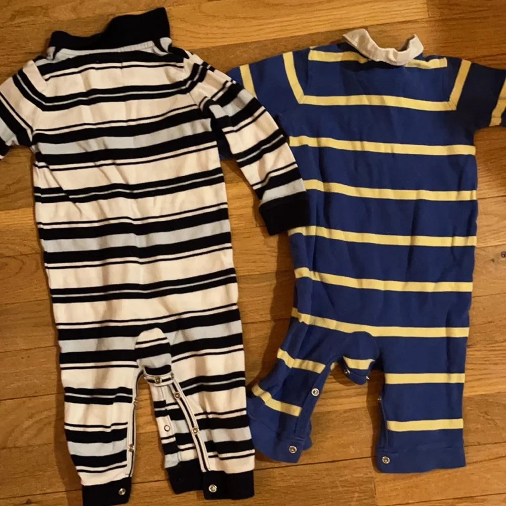 Ralph Lauren Kids Striped Polo Rompers in Blue, Yellow & White